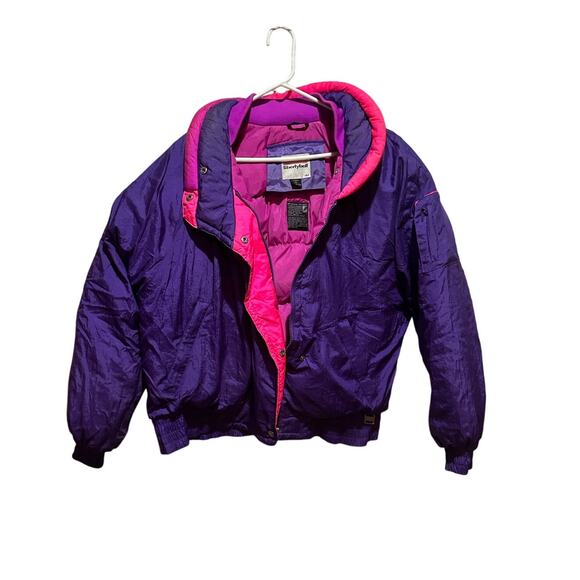 Vintage Liberty Bell Purple Down Puffer Ski Jacket Women Size XL Snap Button Zip - Picture 3 of 7